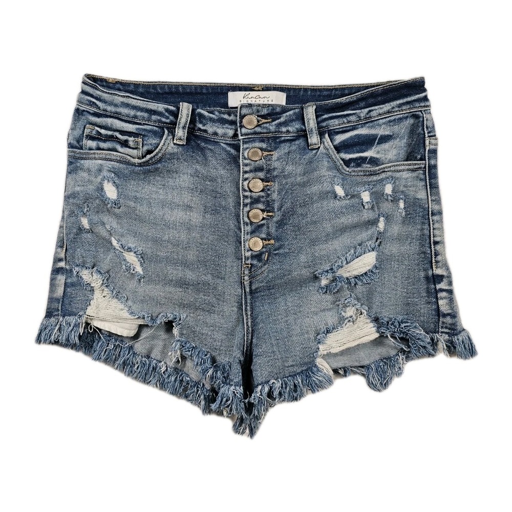 KanCan Signature‎ Buckle Exclusive Distressed Denim Shorts Womens 29 Button Fly